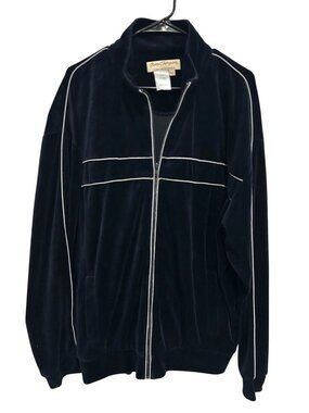 Norm Thompson XXL Mens Navy Velour Full Zip Jacket Cotton Blend Cozycore Vintage